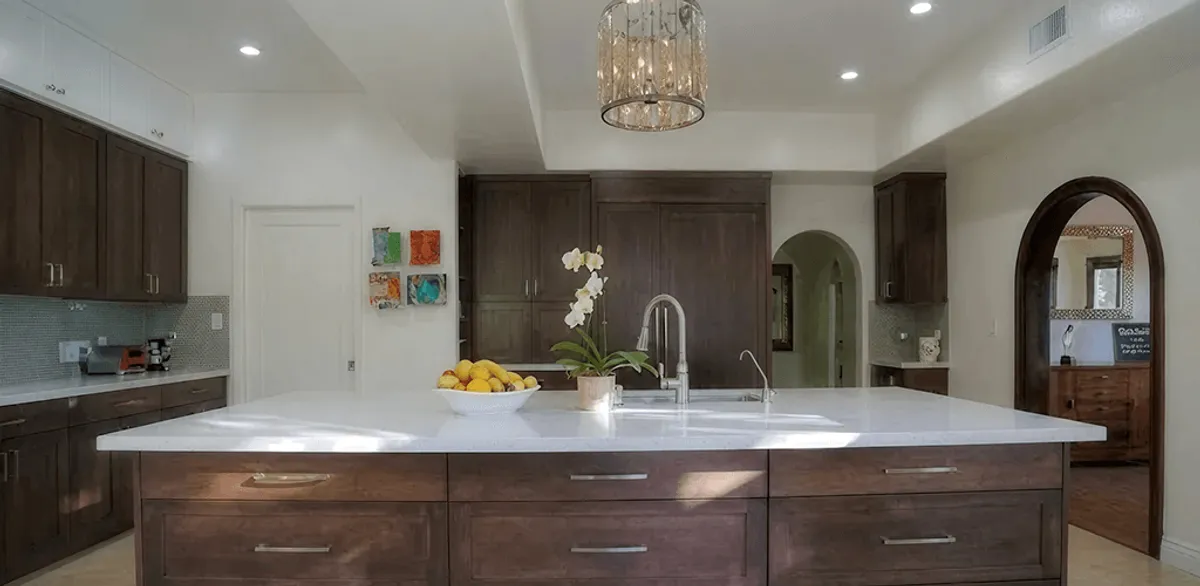 Cabinet refacing project with updated kitchen cabinets and island in Huntsville, AL